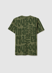 Boy'S Green Cotton T-Shirt Regular Fit With Graphic Print
