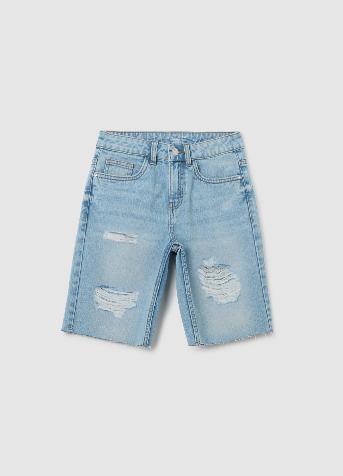 Boys' Blue Pure Cotton Bermuda Shorts, Regular Fit