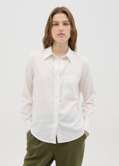 Women'S White Regular Fit Linen Blend Shirt