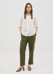 Women'S White Regular Fit Linen Blend Shirt