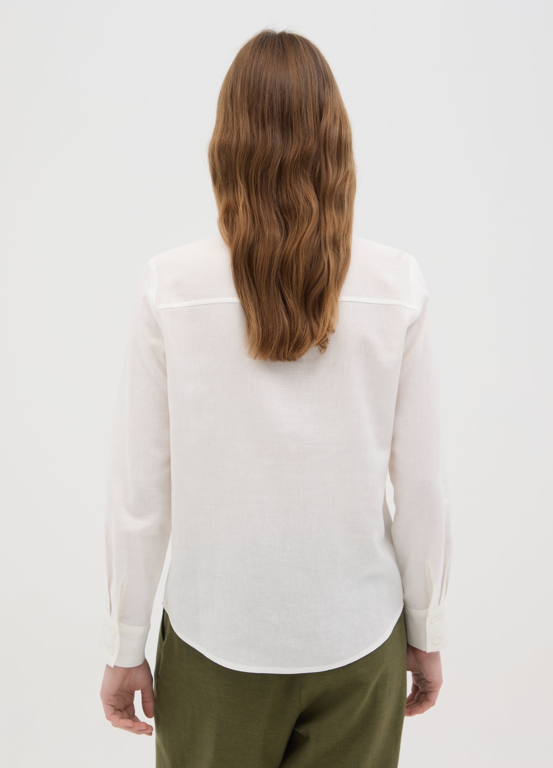 Women'S White Regular Fit Linen Blend Shirt