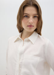 Women'S White Regular Fit Linen Blend Shirt