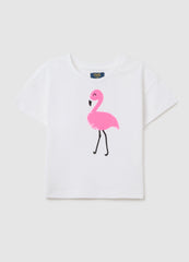 White Pure Cotton Girl'S T-Shirt Boxy Fit With Print