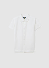 White Regular Fit Linen-Cotton Blend Child'S Shirt With Buttons