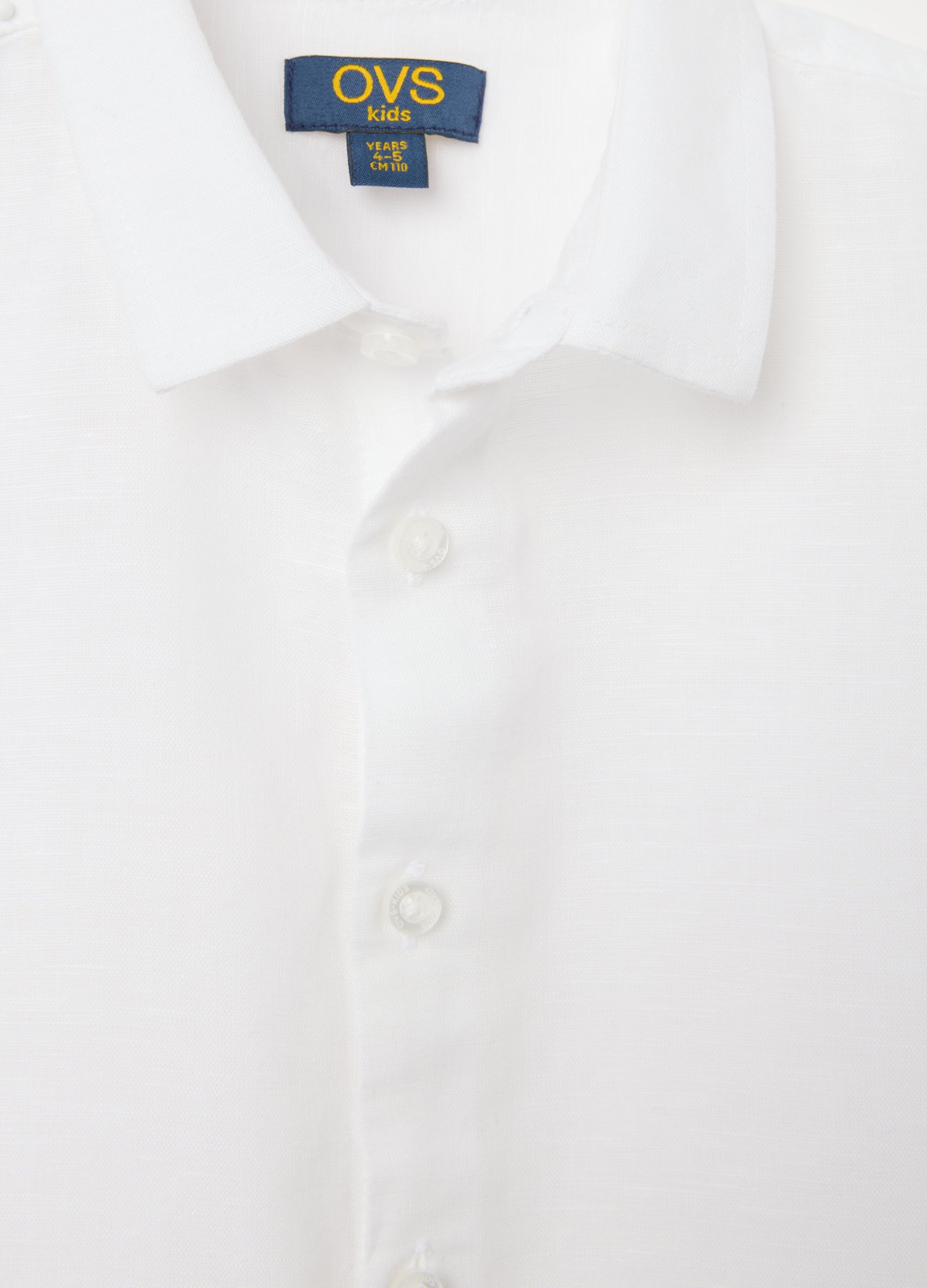 White Regular Fit Linen-Cotton Blend Child'S Shirt With Buttons