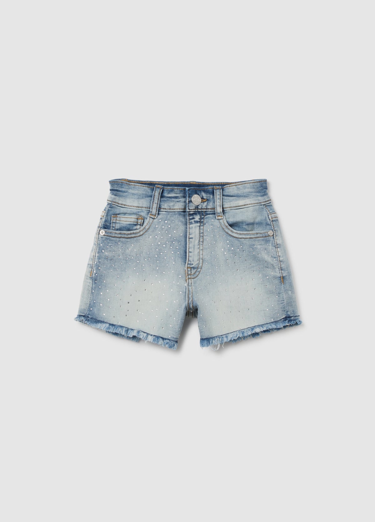 Girls' Slim Fit Blue Denim Shorts With Rhinestones