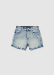 Girls' Slim Fit Blue Denim Shorts With Rhinestones