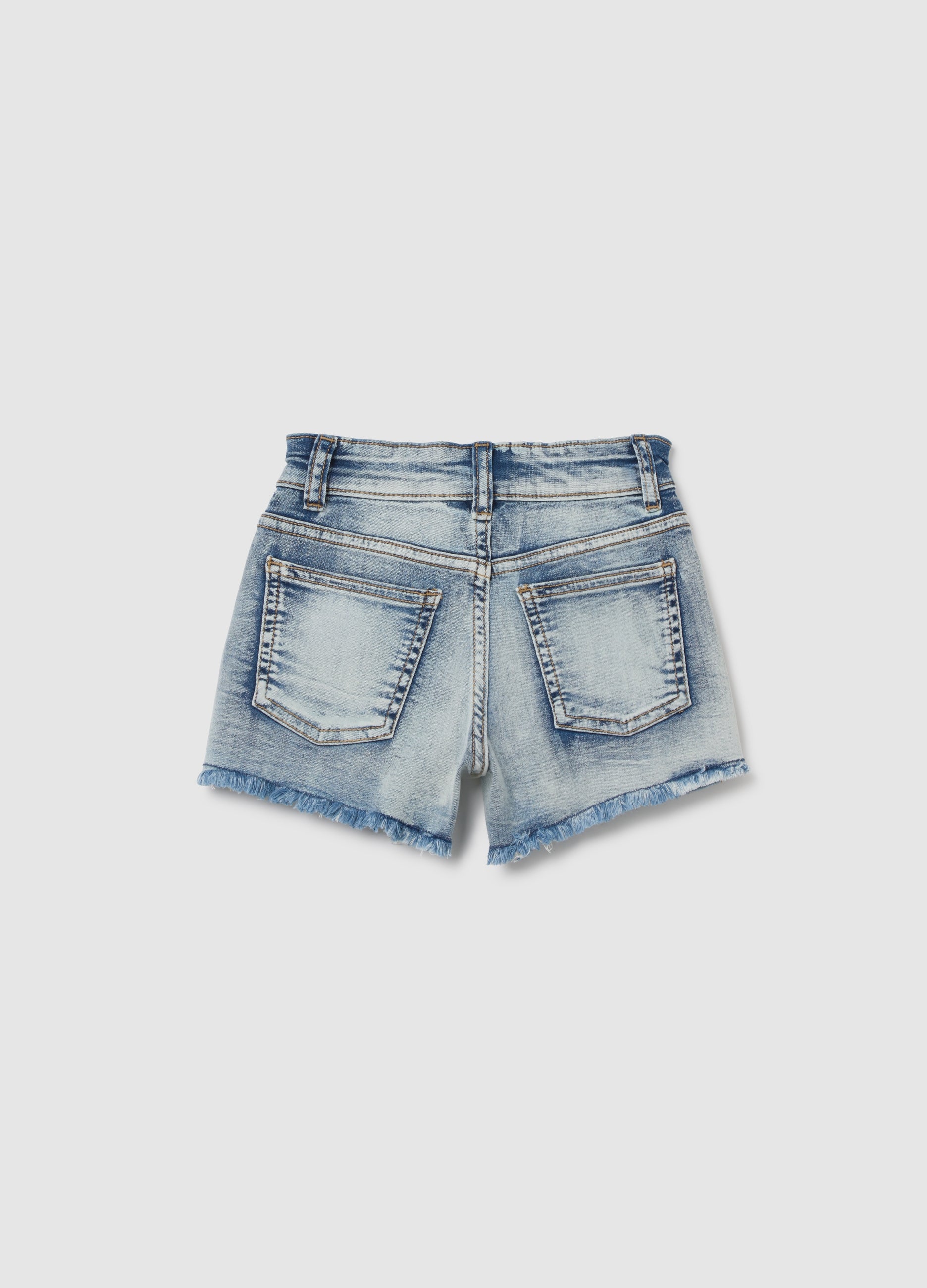 Girls' Slim Fit Blue Denim Shorts With Rhinestones