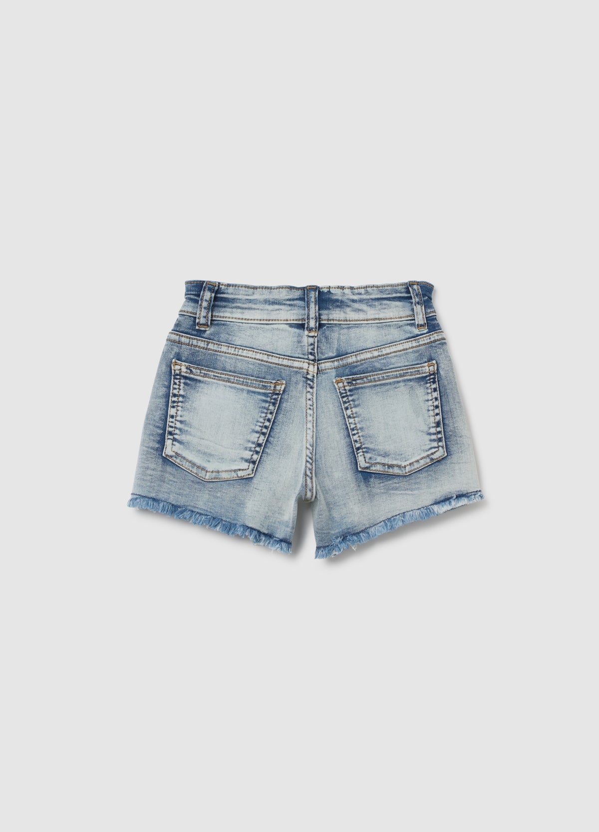 Girls' Slim Fit Blue Denim Shorts With Rhinestones