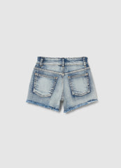 Girls' Slim Fit Blue Denim Shorts With Rhinestones