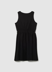 Girl'S Sleeveless Black Regular Fit Dress In Pure Cotton