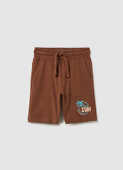 OVS Children'S Brown Pure Cotton Shorts, Regular Fit With Print