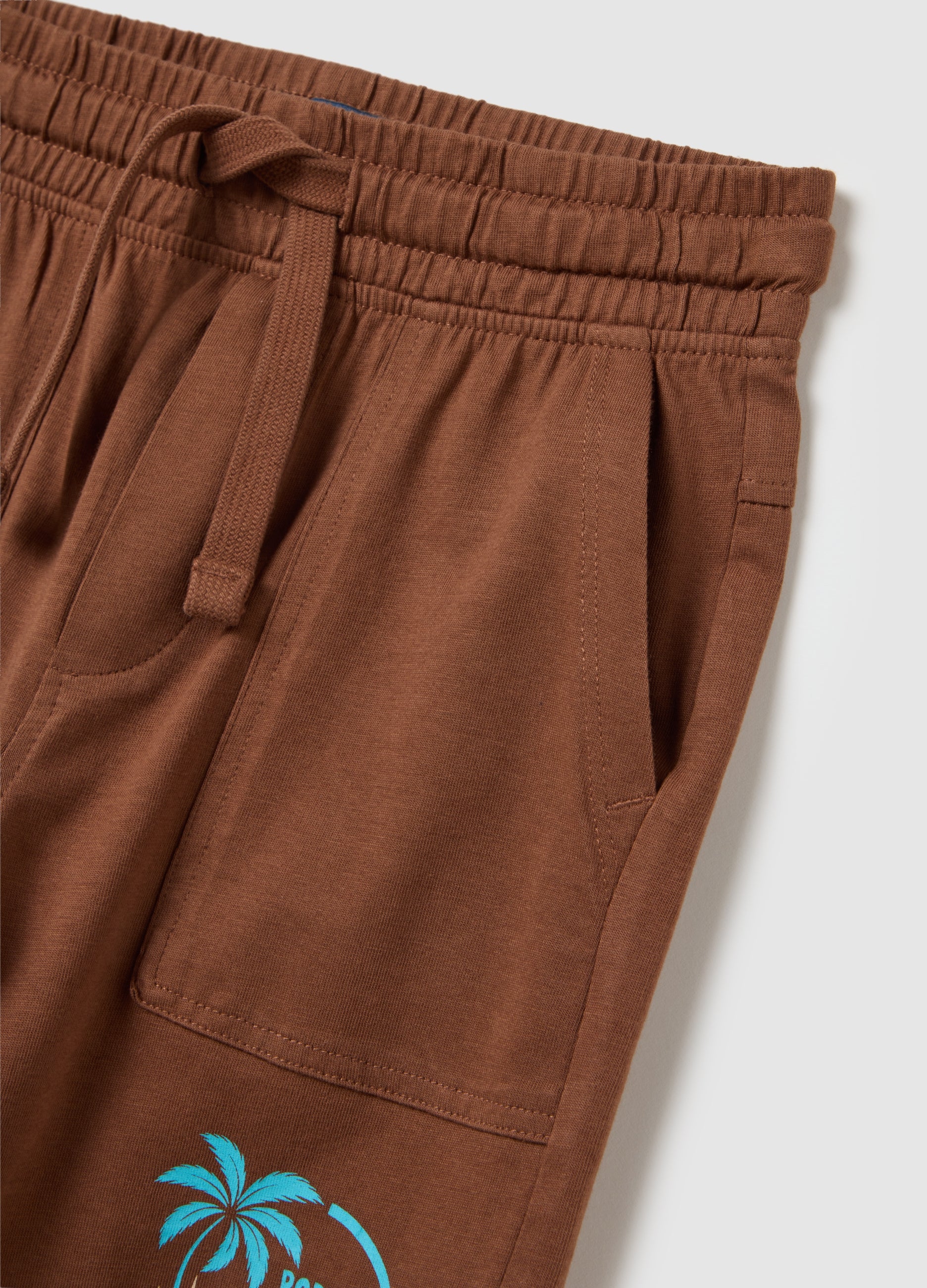 OVS Children'S Brown Pure Cotton Shorts, Regular Fit With Print