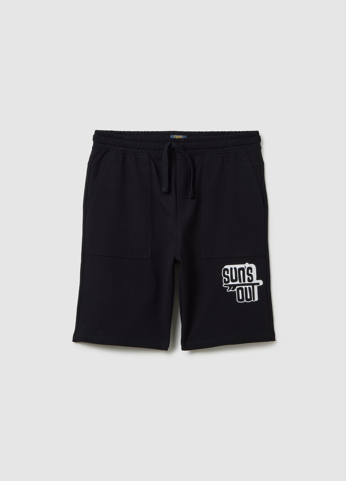 Boy'S Regular Fit Pure Cotton Black Shorts With Logo