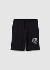 Boy'S Regular Fit Pure Cotton Black Shorts With Logo