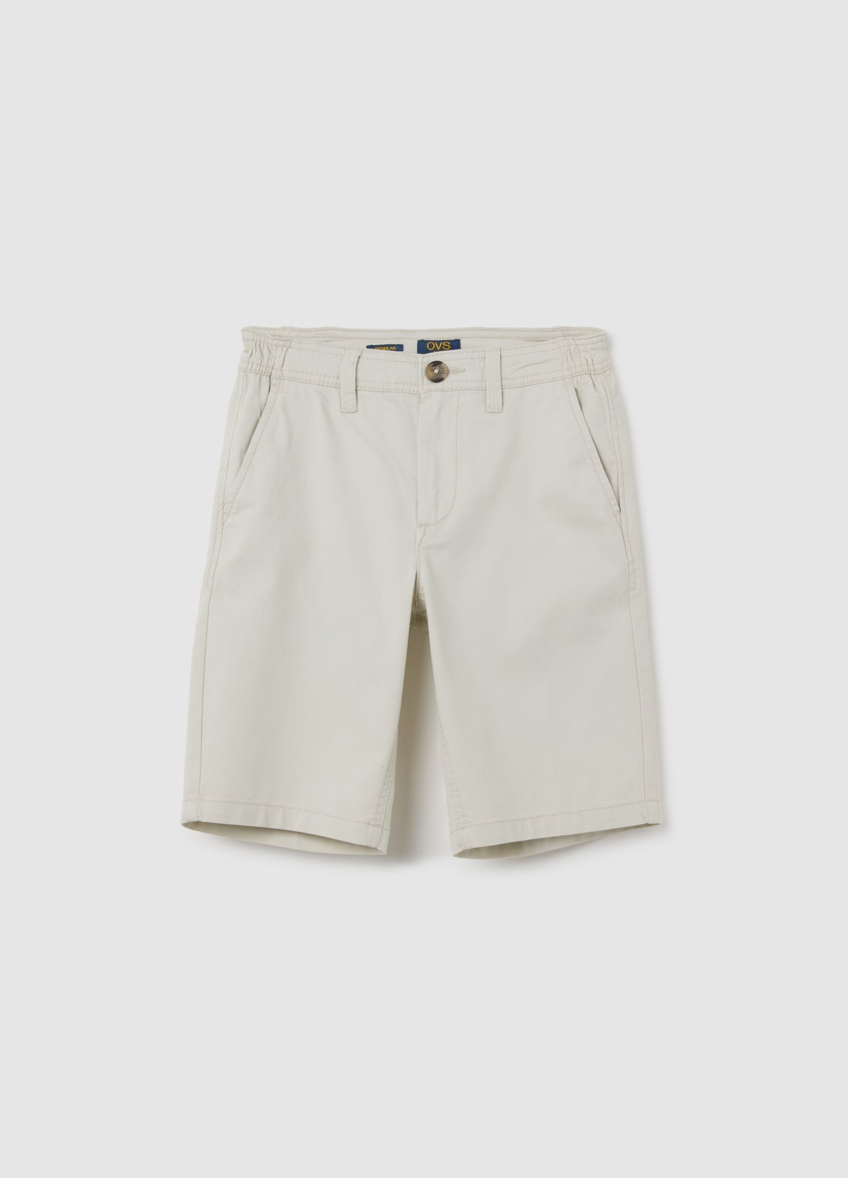 Beige Regular Fit Stretch Cotton Boy'S Shorts With Pockets