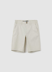 Beige Regular Fit Stretch Cotton Boy'S Shorts With Pockets