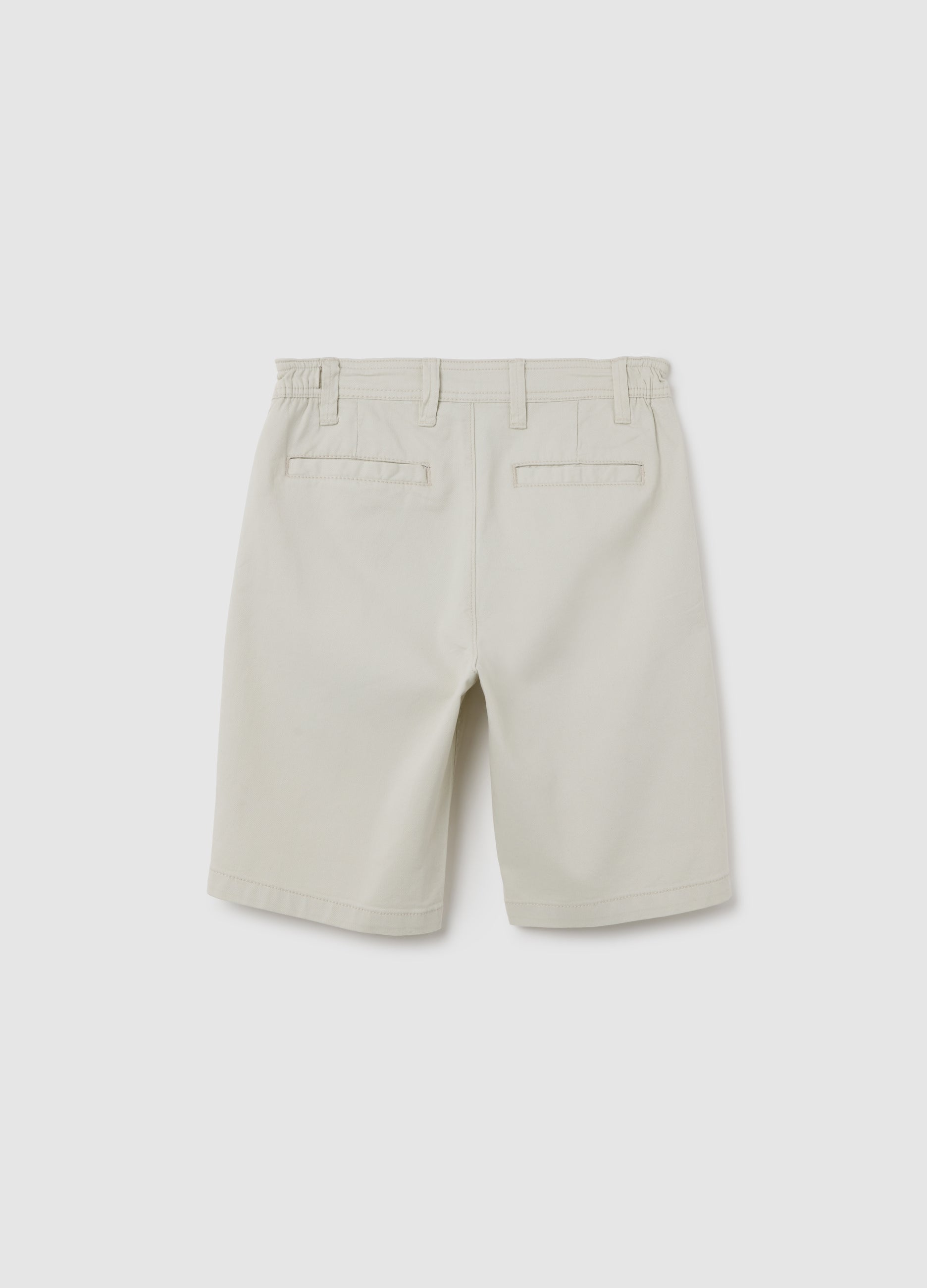 Beige Regular Fit Stretch Cotton Boy'S Shorts With Pockets