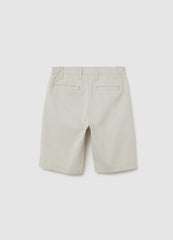 Beige Regular Fit Stretch Cotton Boy'S Shorts With Pockets