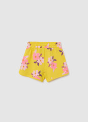 Girls' Yellow Cotton Shorts - Regular Fit