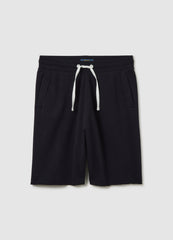 Men'S Regular Fit Adjustable Black Stretch Cotton Shorts