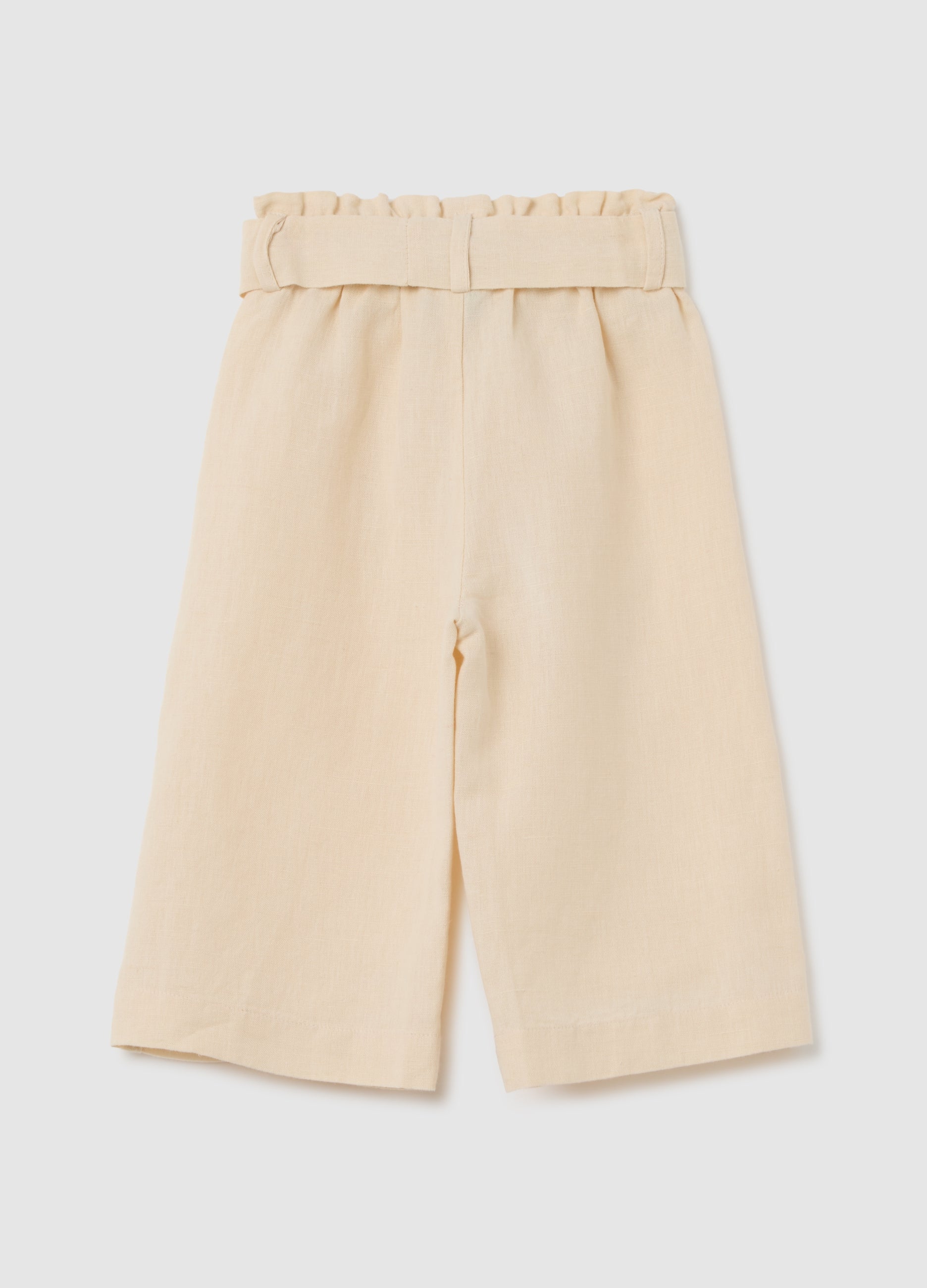 Ovs Girls' Beige Wide-Leg Culotte Trousers In Linen Blend