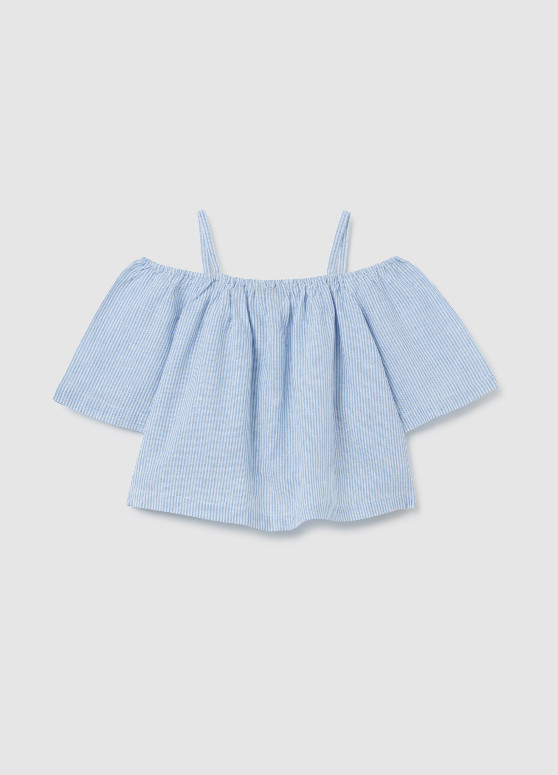 Girls' Multicolour Regular Fit Cotton Blend Blouse With Off-The-Shoulder Design