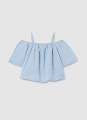 Girls' Multicolour Regular Fit Cotton Blend Blouse With Off-The-Shoulder Design