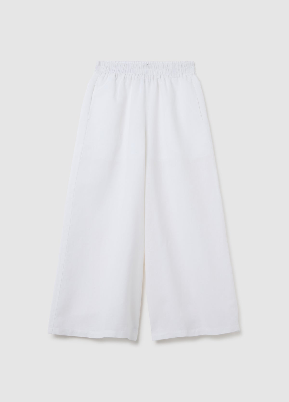 Girls' Wide Leg White Cotton And Linen Trousers