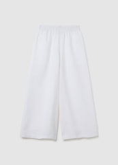 Girls' Wide Leg White Cotton And Linen Trousers