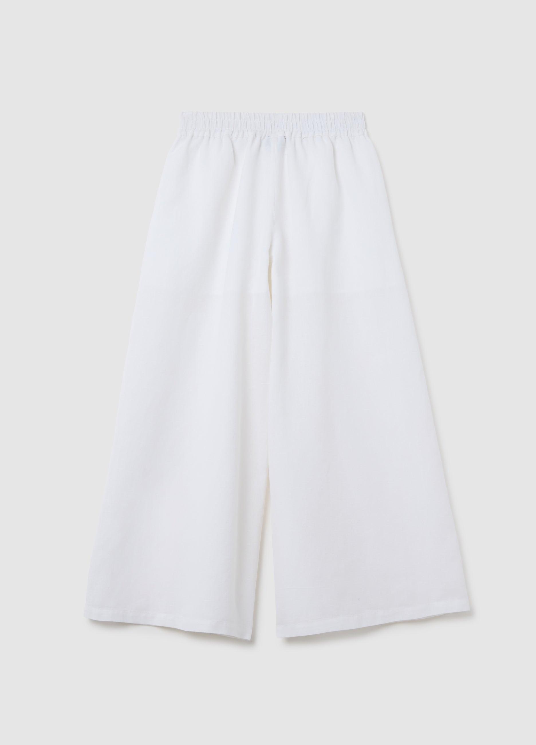 Girls' Wide Leg White Cotton And Linen Trousers