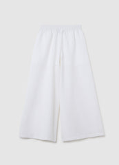 Girls' Wide Leg White Cotton And Linen Trousers