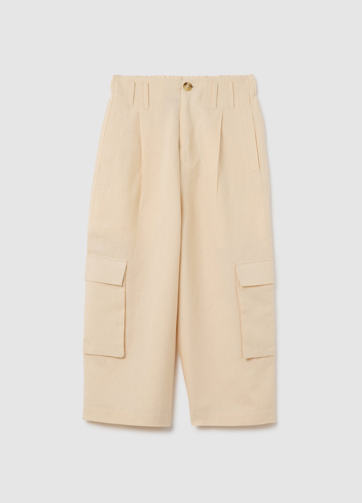 Girl'S Beige Cotton And Linen Regular Fit Trousers