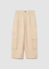 Girl'S Beige Cotton And Linen Regular Fit Trousers