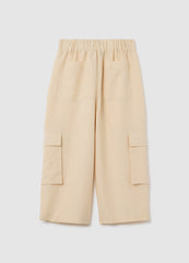 Girl'S Beige Cotton And Linen Regular Fit Trousers
