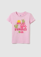 Girls' Pink Pure Cotton Regular Fit T-Shirt