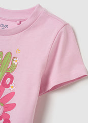 Girls' Pink Pure Cotton Regular Fit T-Shirt