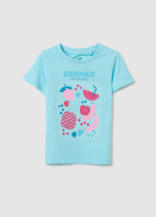 Pure Cotton Blue Girl'S T-Shirt With Regular Fit