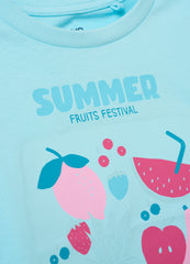 Pure Cotton Blue Girl'S T-Shirt With Regular Fit