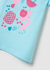 Pure Cotton Blue Girl'S T-Shirt With Regular Fit
