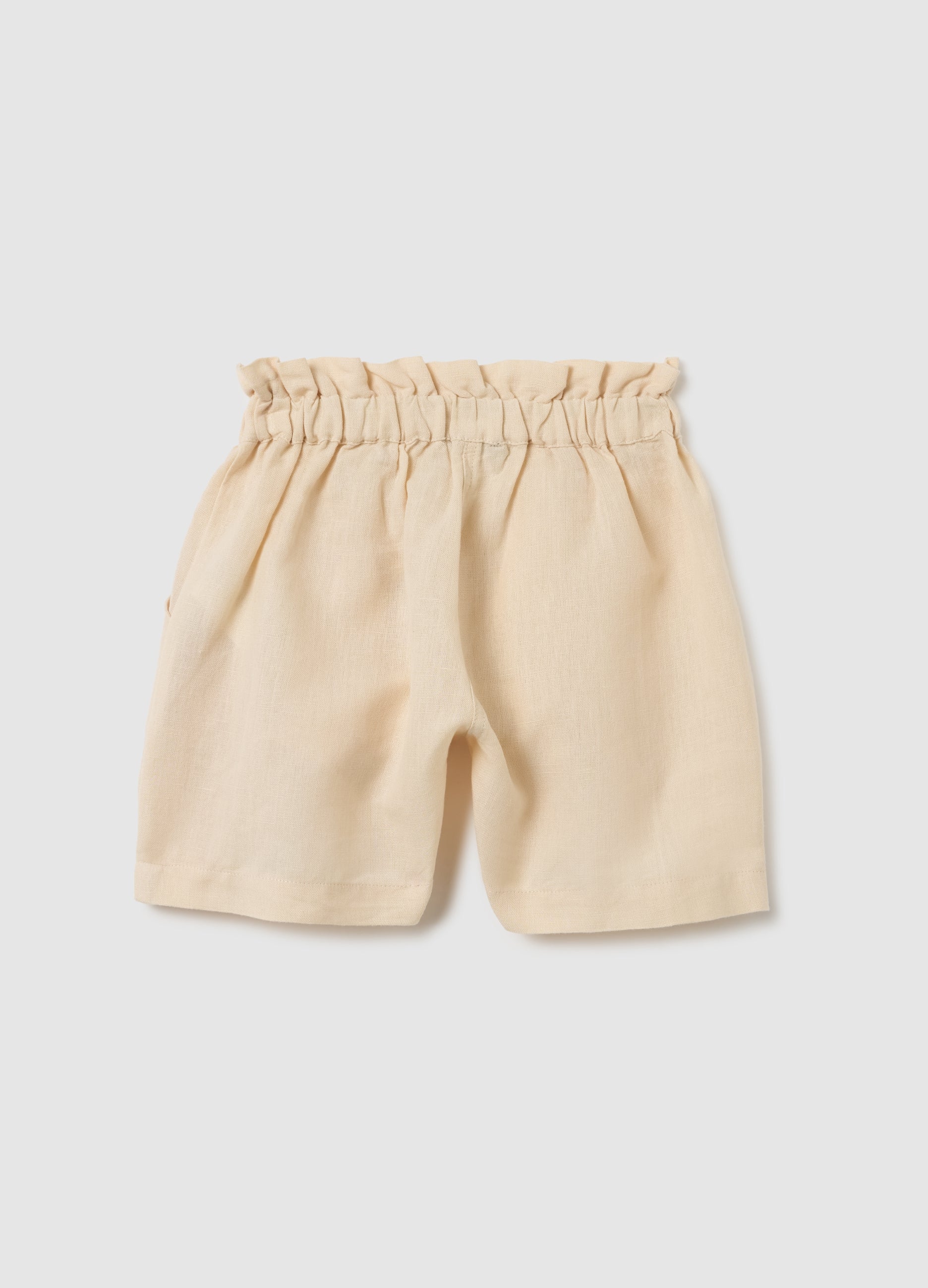 Girls' Beige Linen Shorts Regular Fit