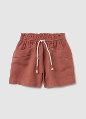 Regular Fit Brown Cotton And Linen Girl'S Shorts