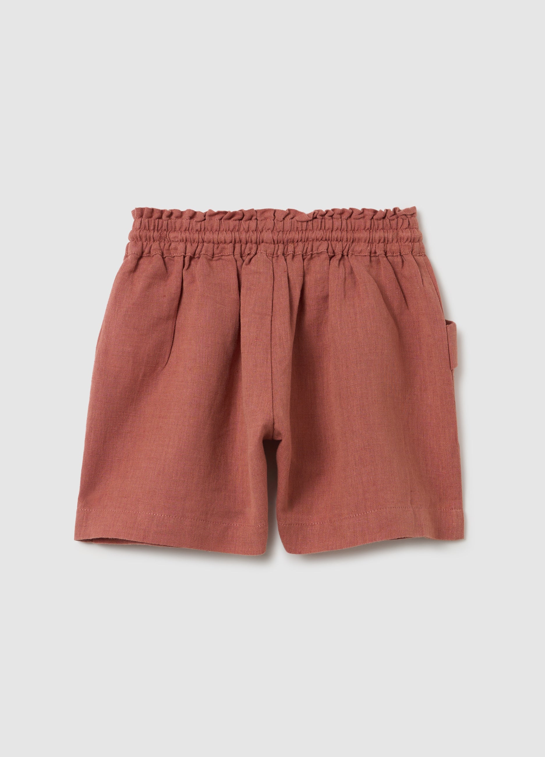 Regular Fit Brown Cotton And Linen Girl'S Shorts