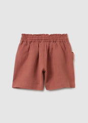 Regular Fit Brown Cotton And Linen Girl'S Shorts
