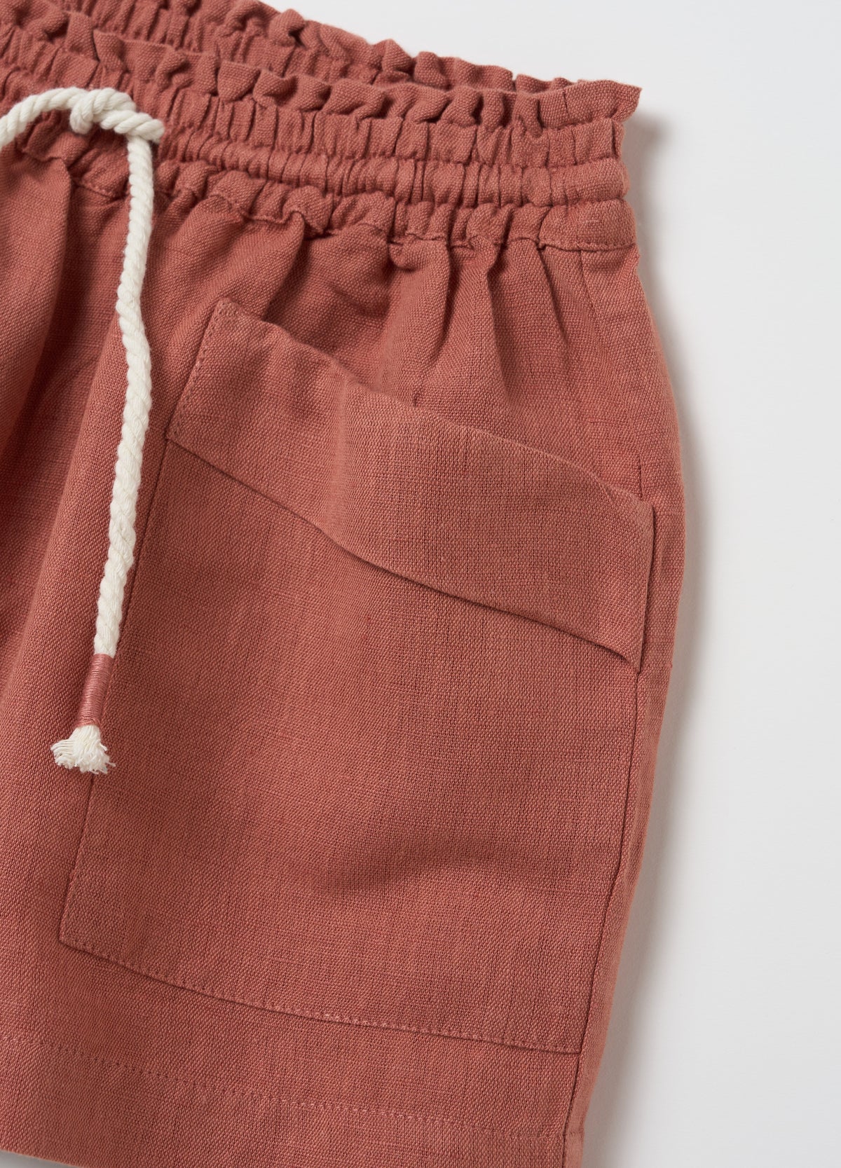 Regular Fit Brown Cotton And Linen Girl'S Shorts