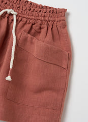 Regular Fit Brown Cotton And Linen Girl'S Shorts