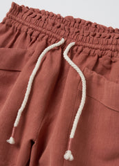 Regular Fit Brown Cotton And Linen Girl'S Shorts