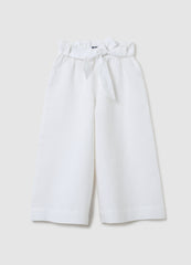 Girls' White Cotton Culotte Trousers With Regular Fit
