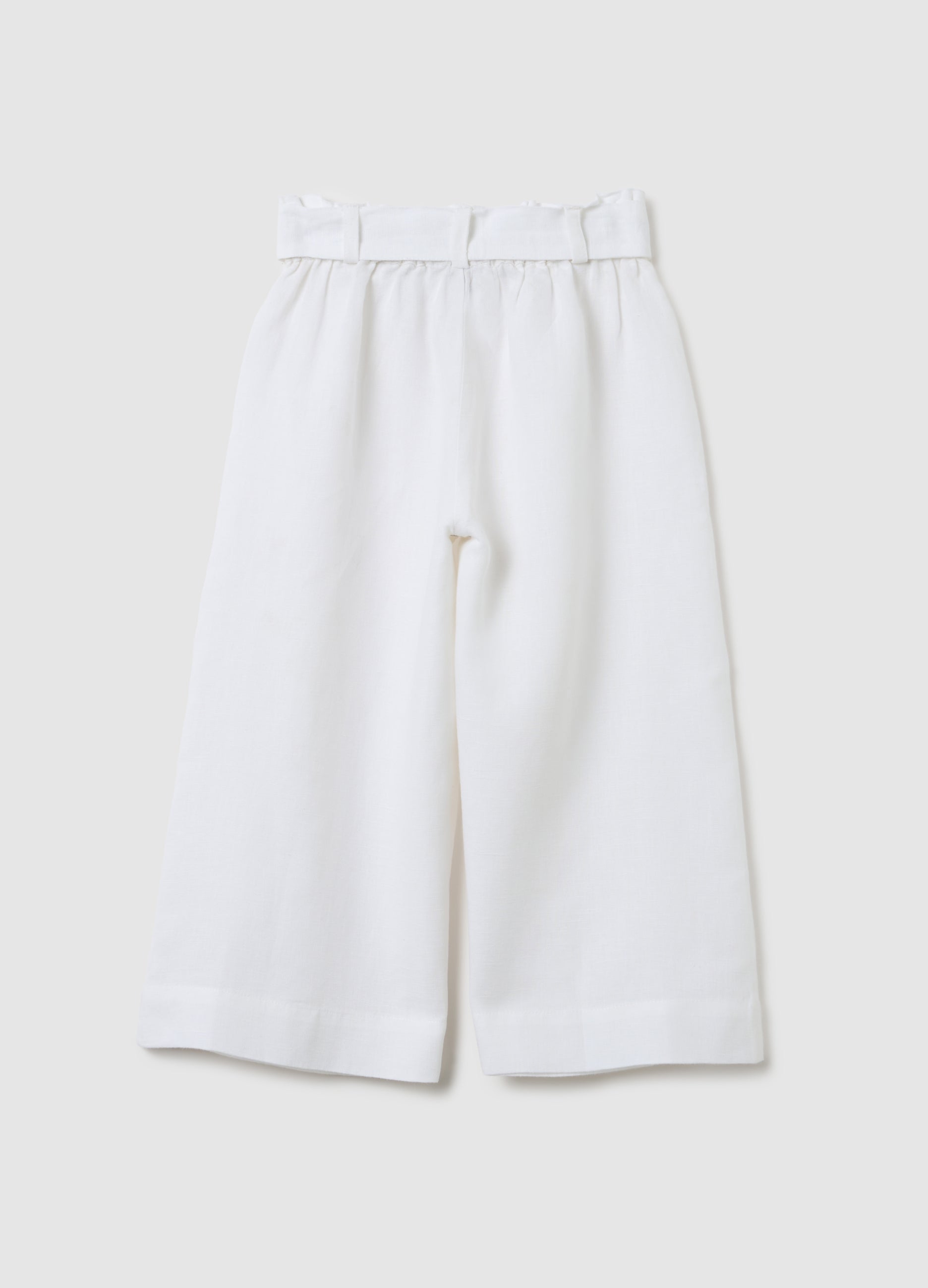 Girls' White Cotton Culotte Trousers With Regular Fit