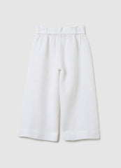 Girls' White Cotton Culotte Trousers With Regular Fit